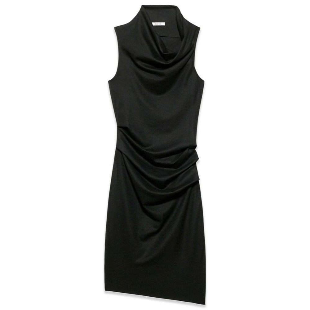 HELMUT LANG Sonar Wool Sleeveless Draped Dress in Black Size Medium M
